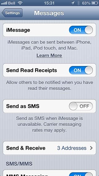 iMessages envoyés en tant que messages texte