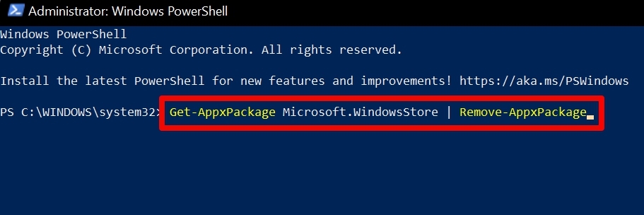 desinstalar la aplicación Microsoft Store