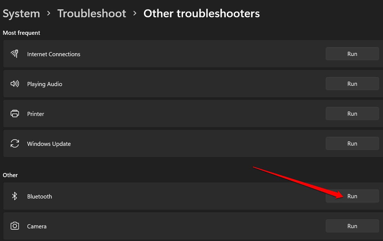 executar solucionador de problemas do bluetooth