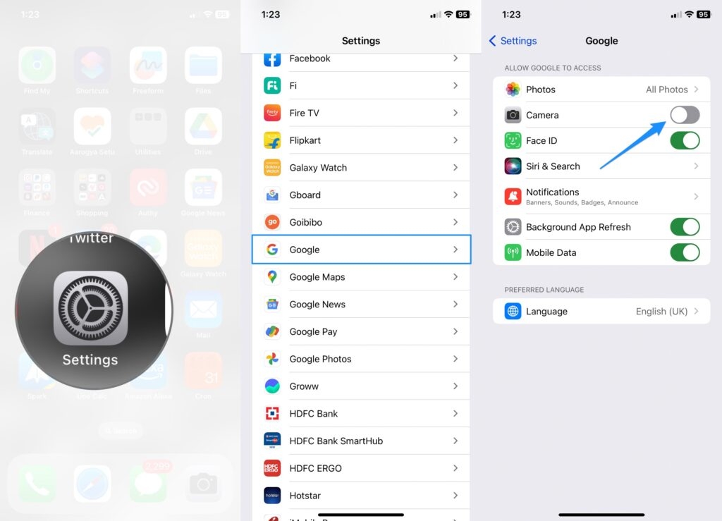 Turn Off Google App Camera - Google Lens on iPhone
