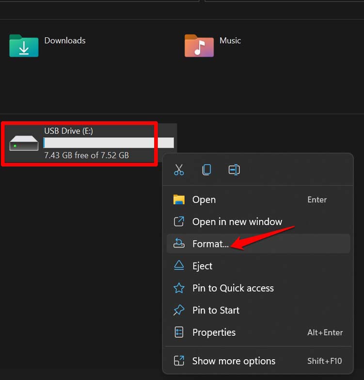 Windows OS에서 USB 드라이브 포맷