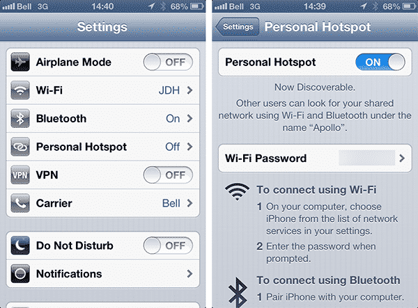 iPhoneを使ってiPadからインターネットにアクセスする