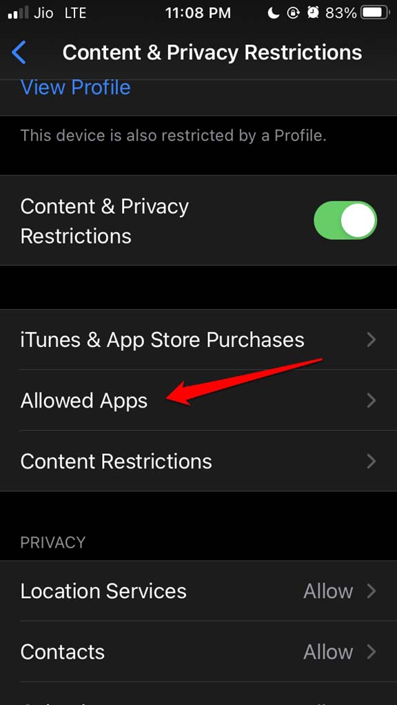 Auf erlaubte Apps tippen