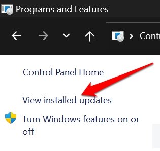 pannello di controllo visualizza aggiornamenti installati