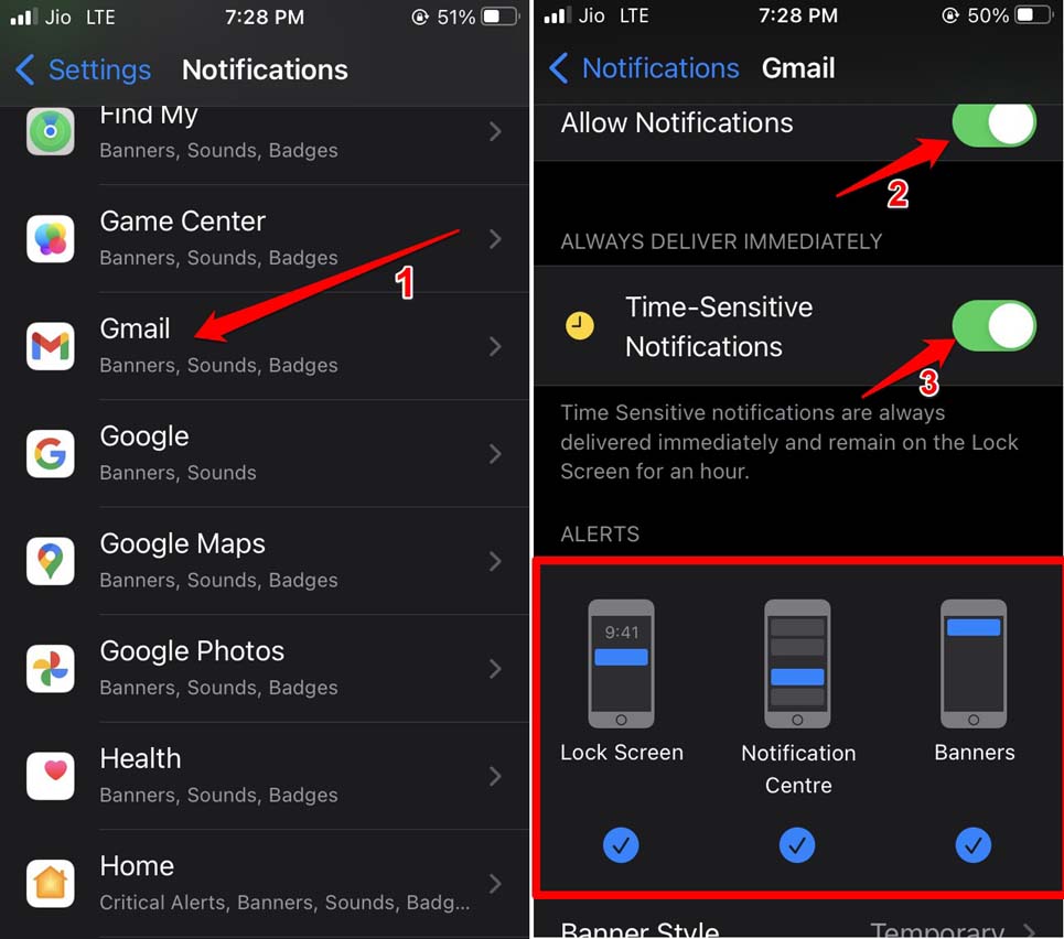 ativar notificações para todos os aplicativos