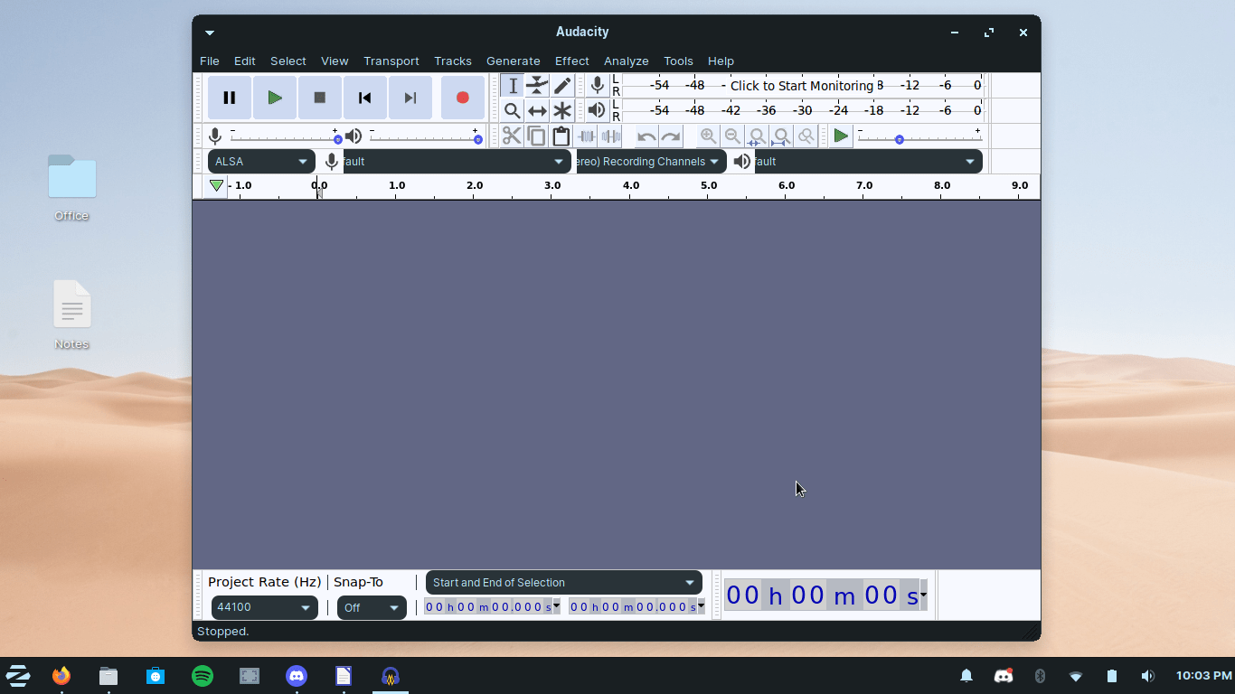 Audacity est installé et fonctionne parfaitement