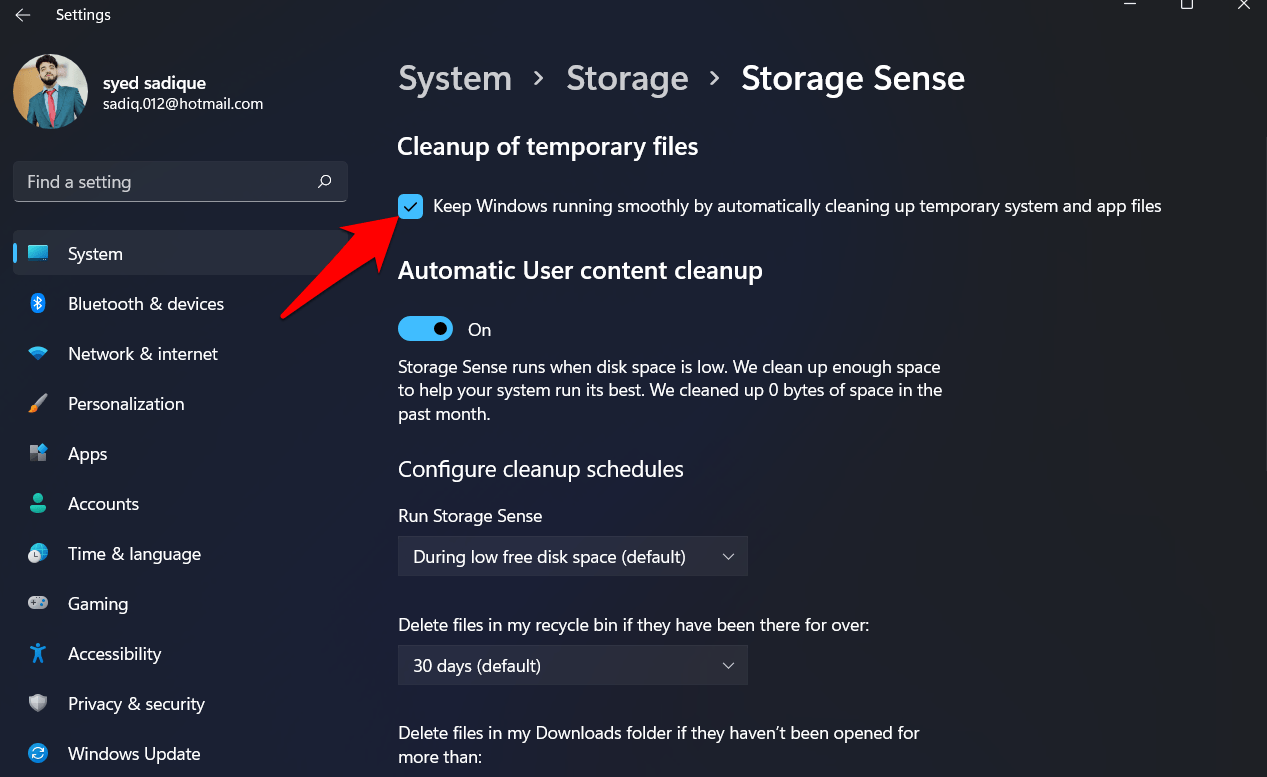 elimina la cartella windows.old in windows 11 tramite sensore di archiviazione