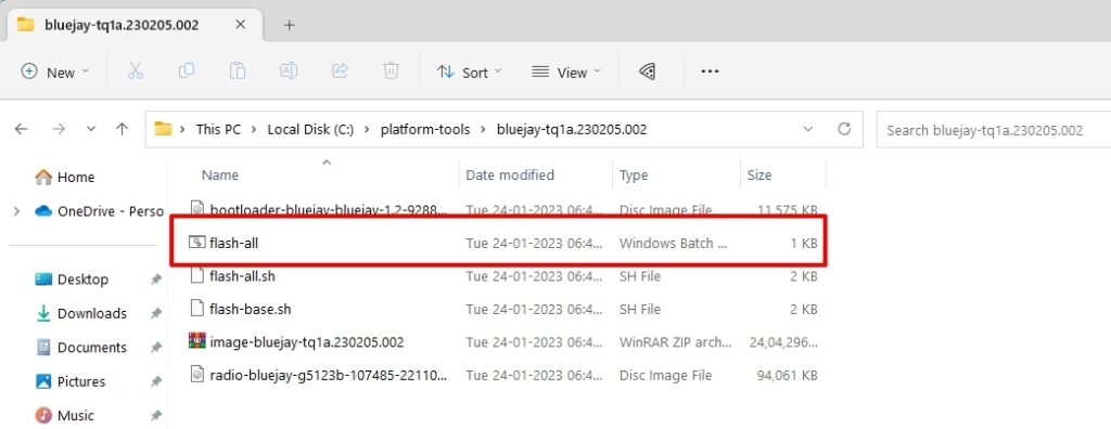 file batch flash-all - Android 14 a Android 13 su Google Pixel