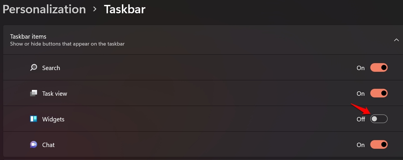 desativar widgets