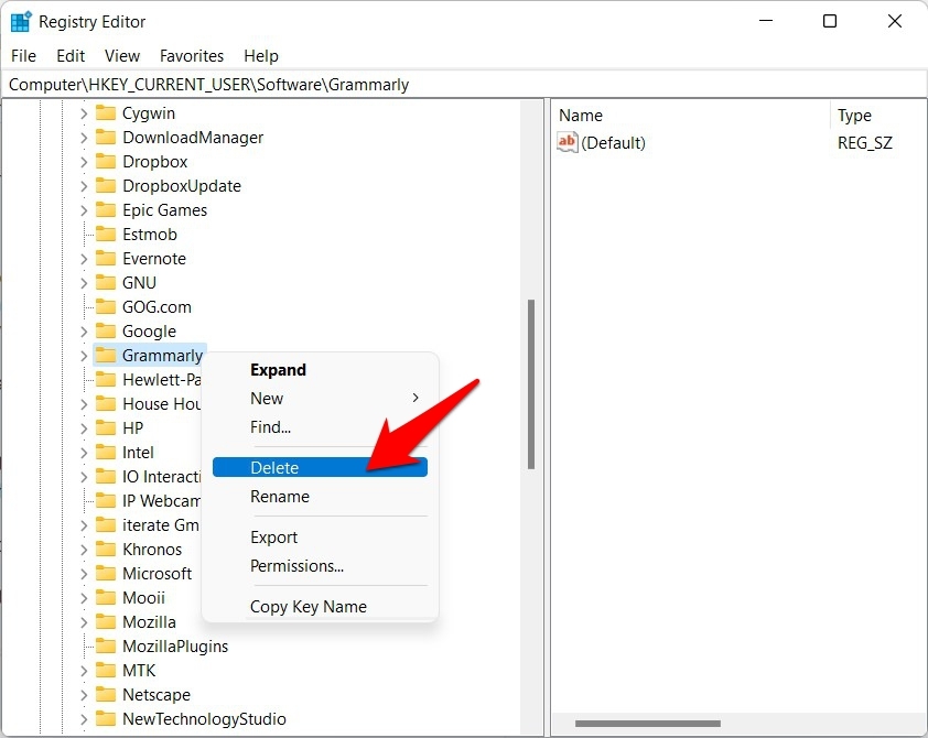 Windows 11에서 레지스트리 파일 삭제