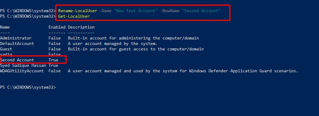 cambia nome utente in windows 11 usando powershell