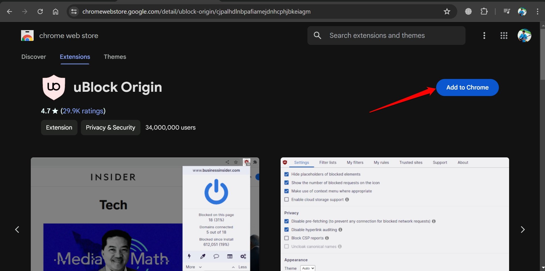 Agregar ublock Origin a Chrome