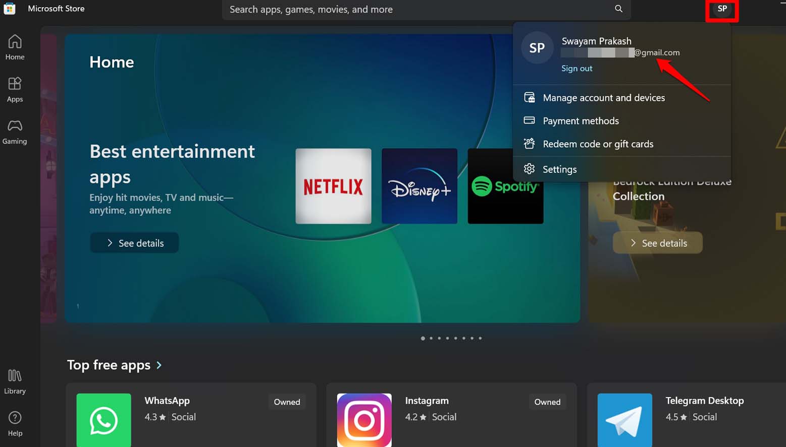 cerrar sesión en Microsoft Store