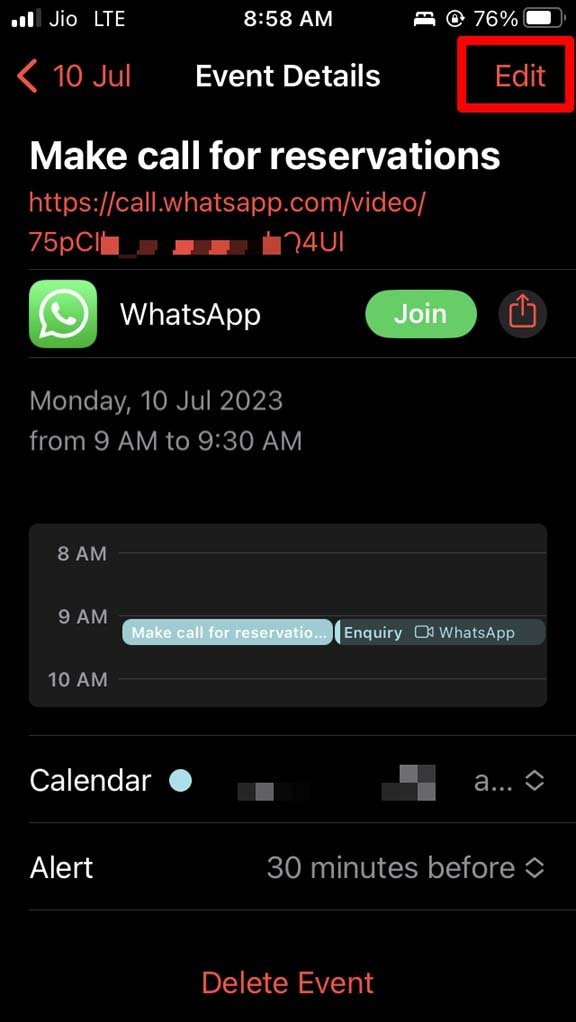 modifica chiamata programmata WhatsApp iPhone