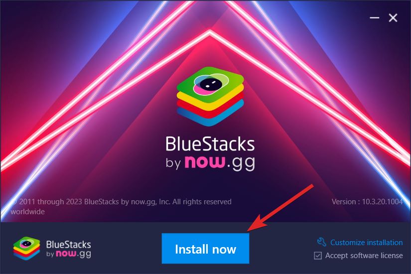 Drücken Sie die Schaltfläche Jetzt installieren auf der BlueStacks-Website