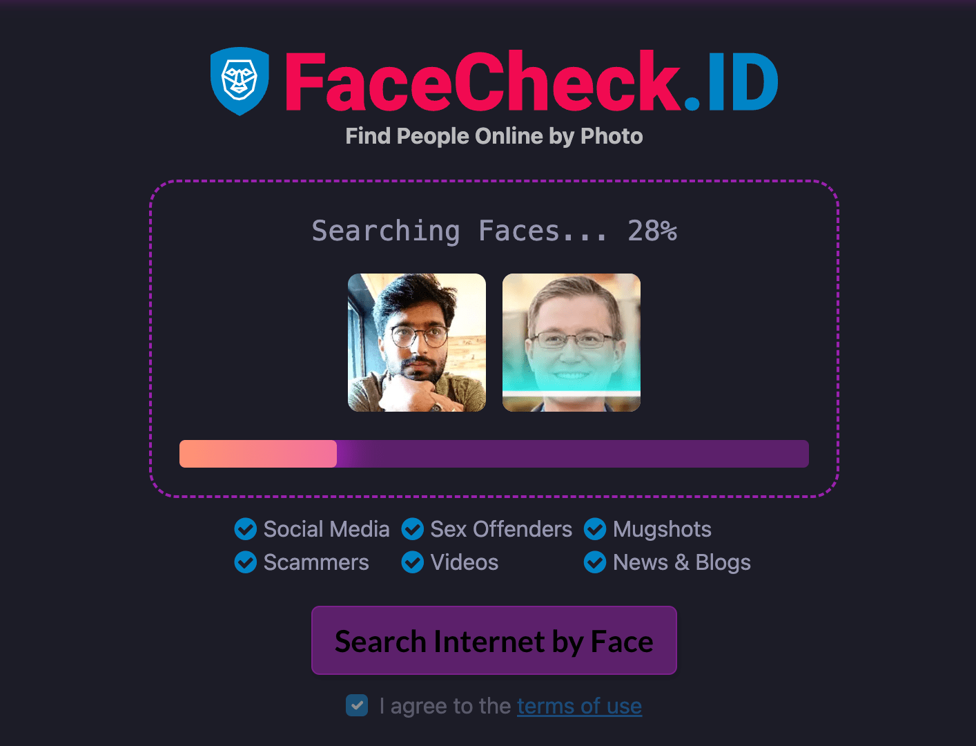 Facecheckはライブラリから検索しています