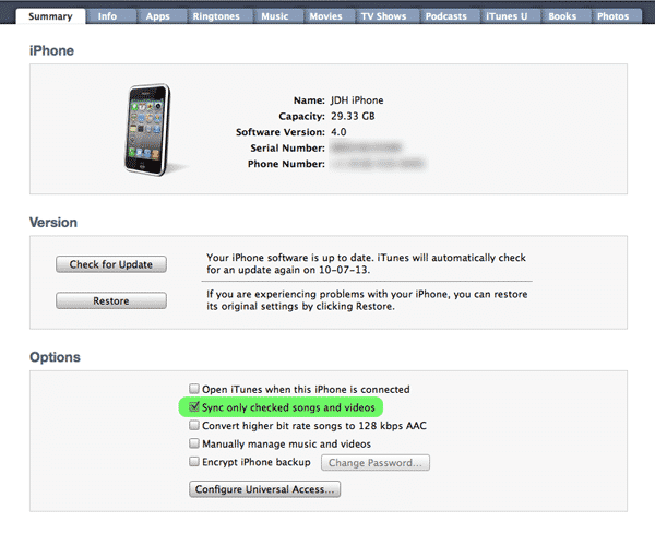 Выбор музыки для синхронизации с iPhone