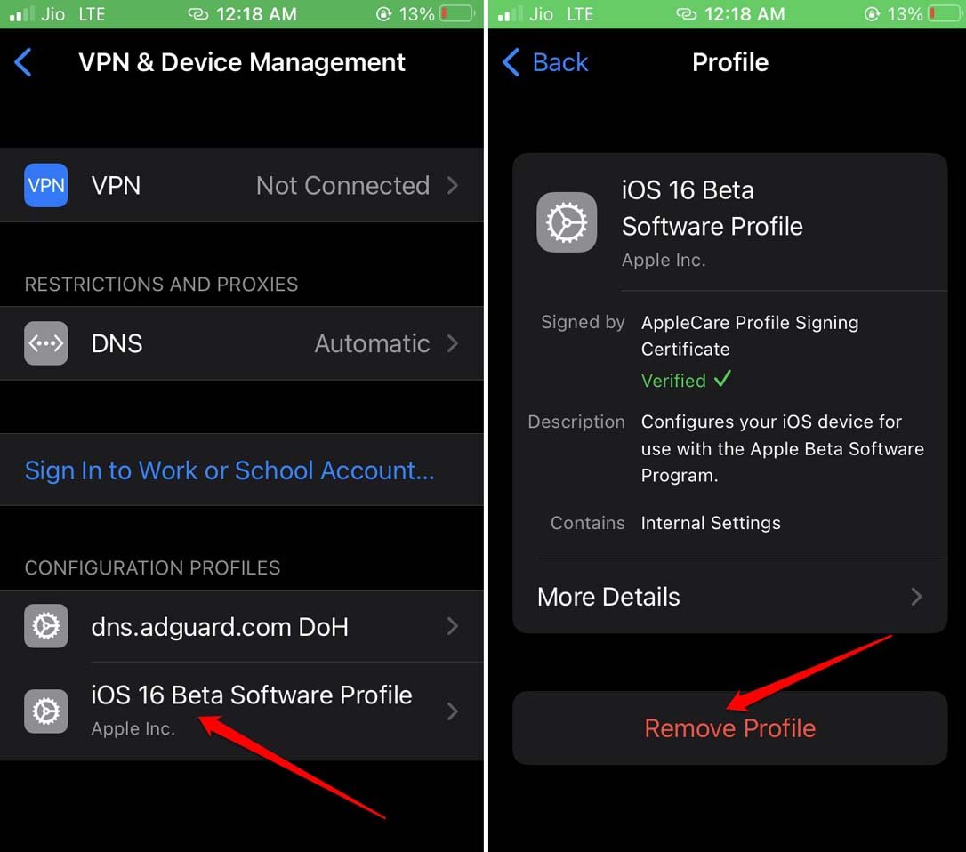 iOS-Beta-Profil vom iPhone entfernen