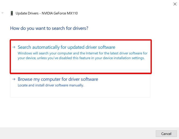 Search for Updated Drivers