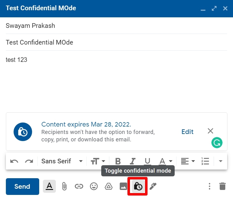 modalità riservata abilitata su Gmail