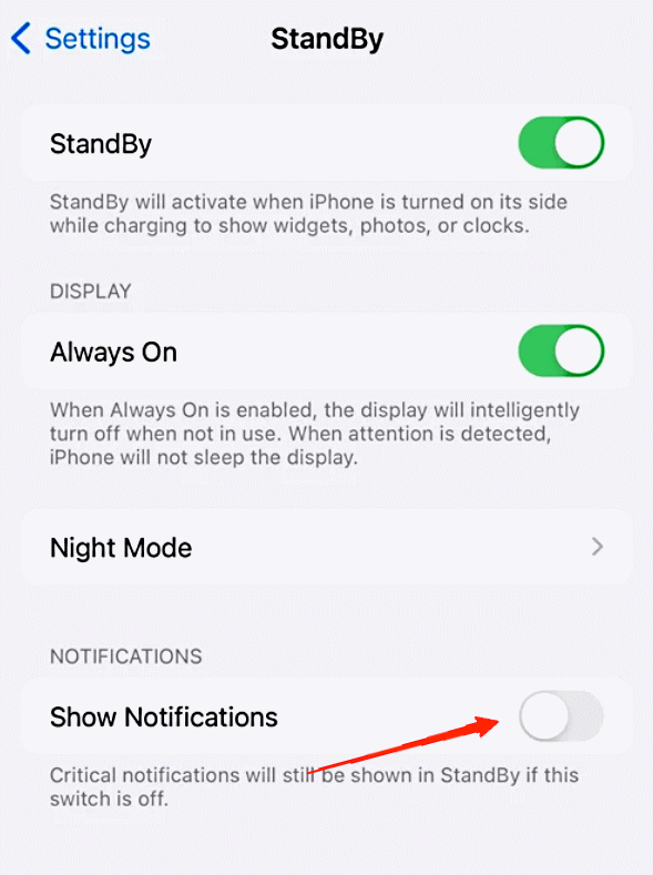 desactiva la configuración para 'Mostrar notificaciones'