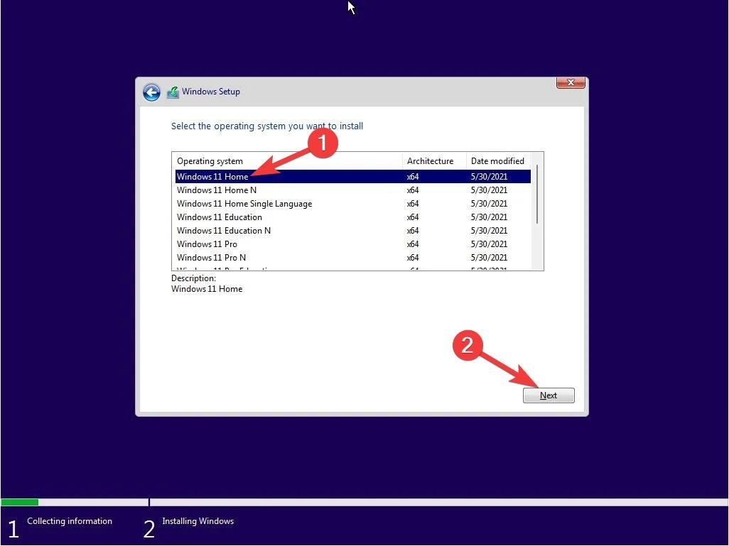 Wählen Sie die Windows 11-Version zur Installation aus und klicken Sie auf Weiter