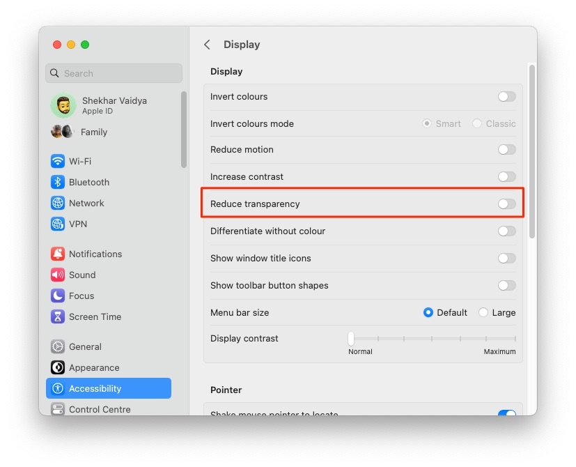 Reduce Transparency - MacBook Menu Bar Disappeared