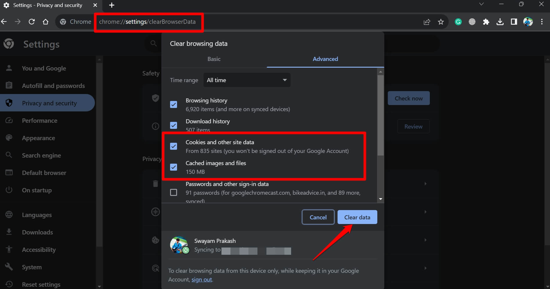 cancella dati di navigazione su Chrome