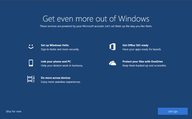 Windows 10 Full-screen Setup Prompt