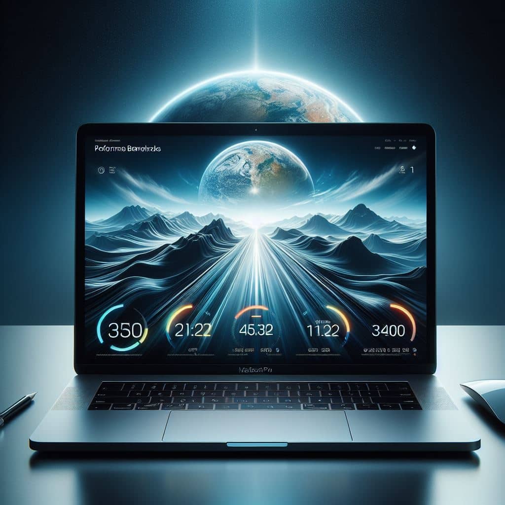 M2 Max 성능 벤치마크를 실행 중인 MacBook Pro
