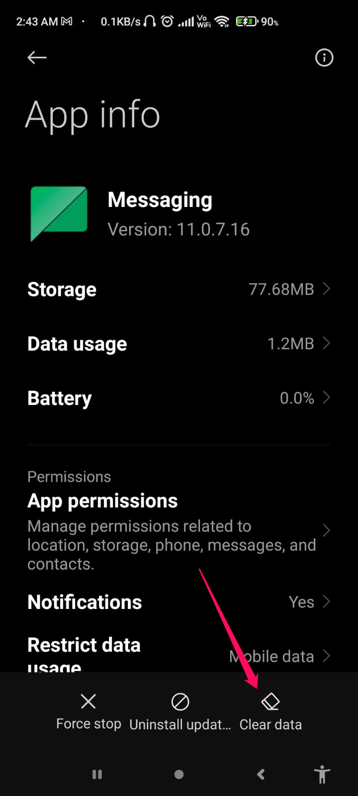 Cache der Messaging-App leeren
