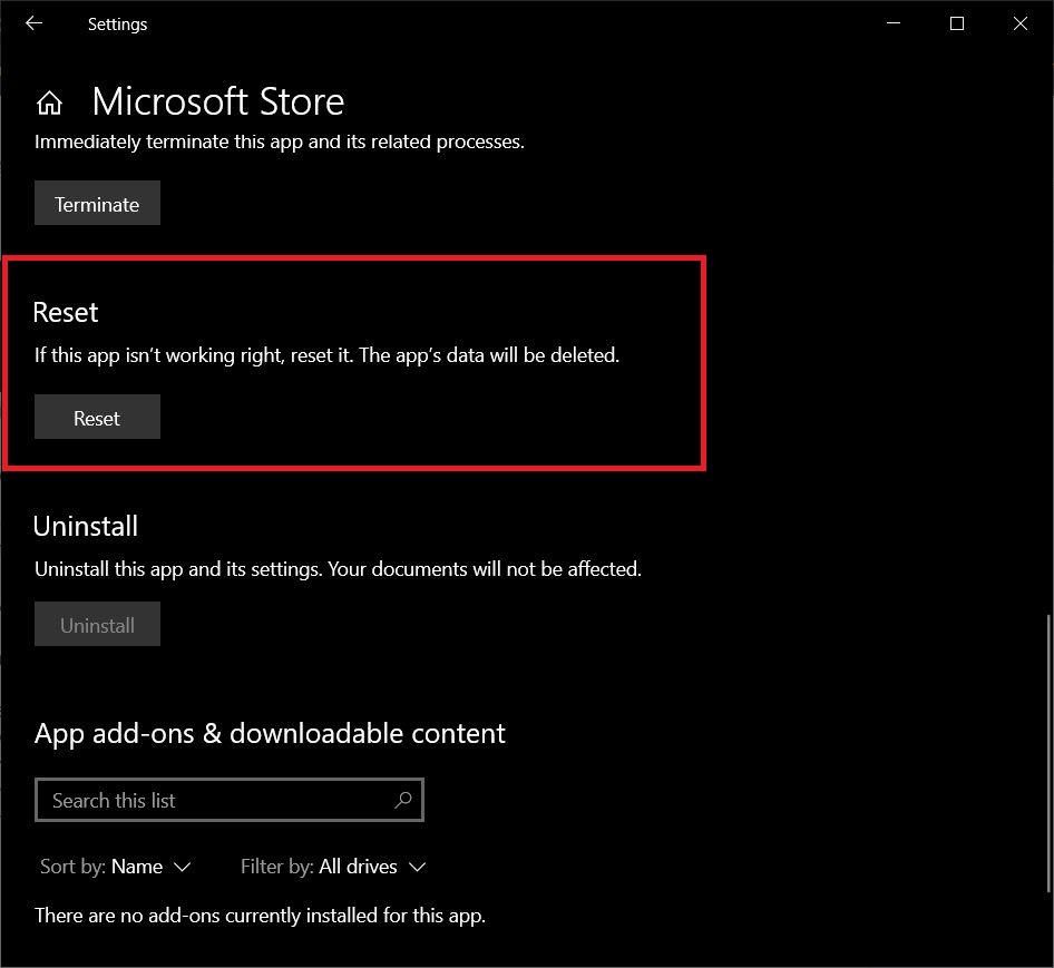 Reset Microsoft Store