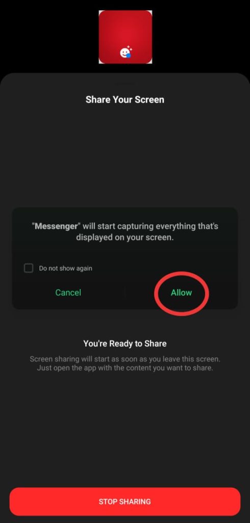 Screen Sharing on Messenger