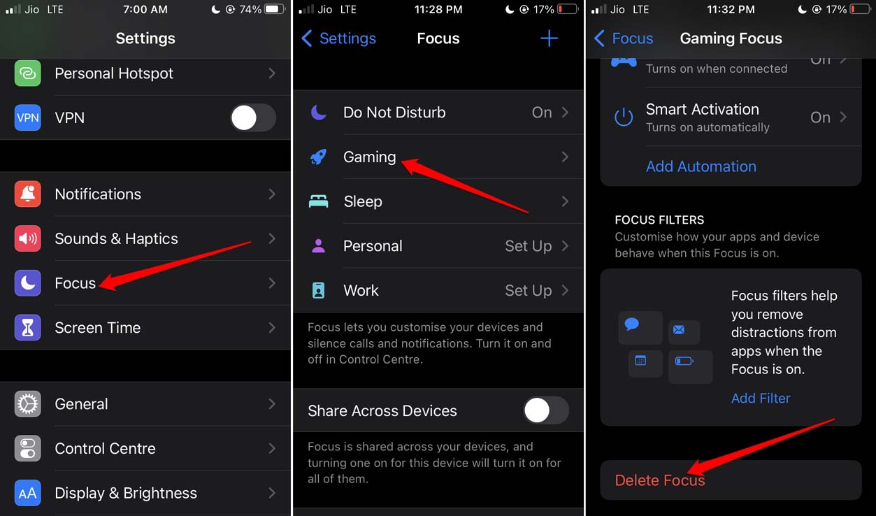 удалить фокус в iOS 16