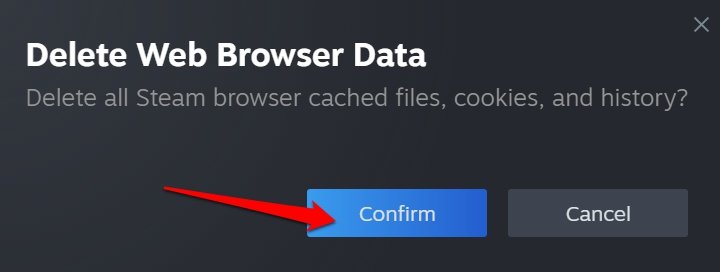 SteamでのWebブラウザデータ削除の確認