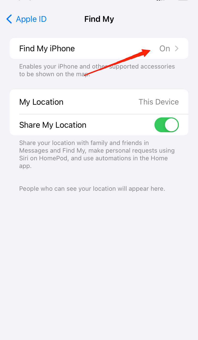 Maintenant, appuyez sur Localiser mon iPhone.