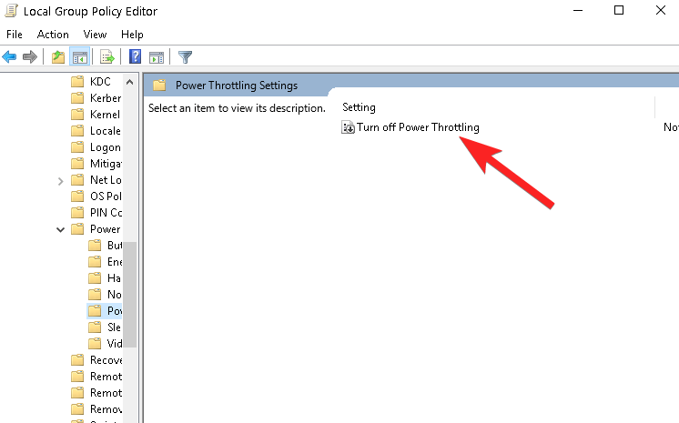 Scegli l'opzione Disattiva la funzionalità di power throttling