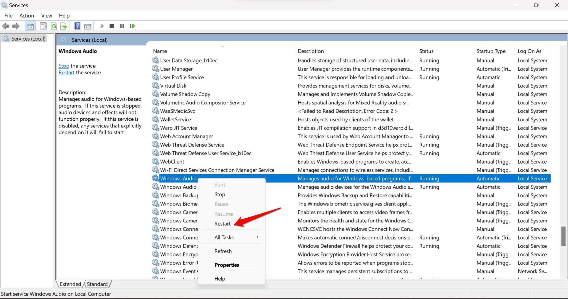 Windows 오디오 서비스 재시작