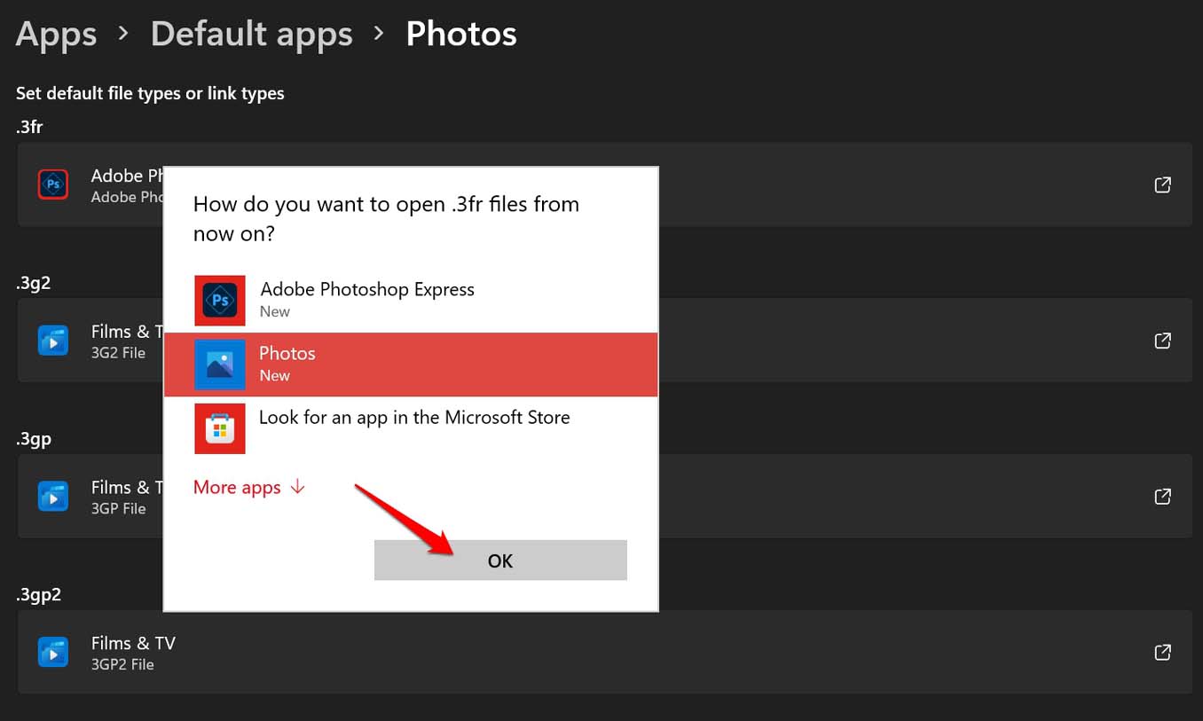 Microsoft Photosを既定のアプリとして設定