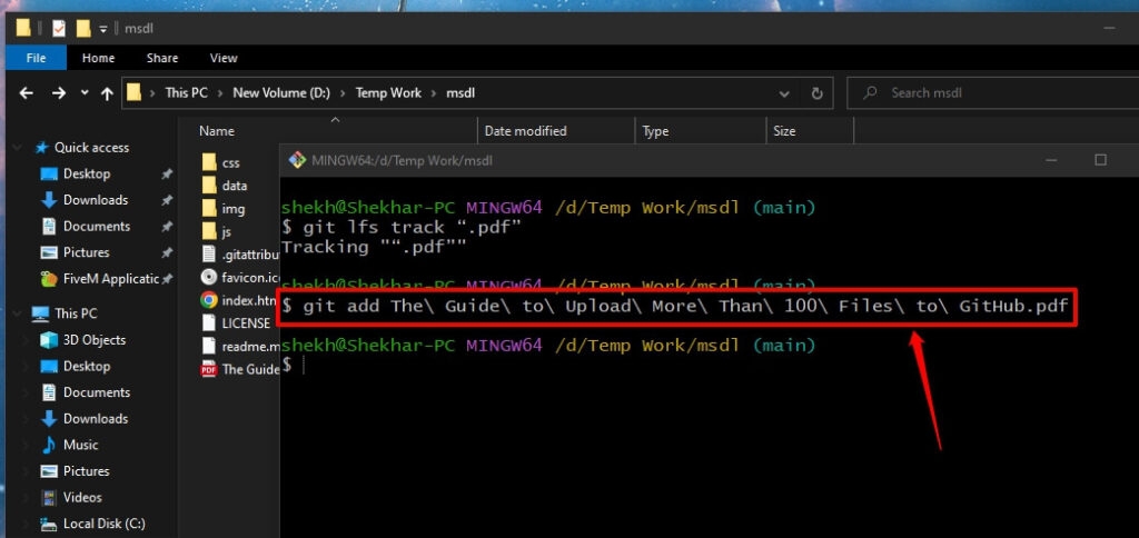 Datei zu Git Bash hinzufügen - Große Dateien auf GitHub hochladen