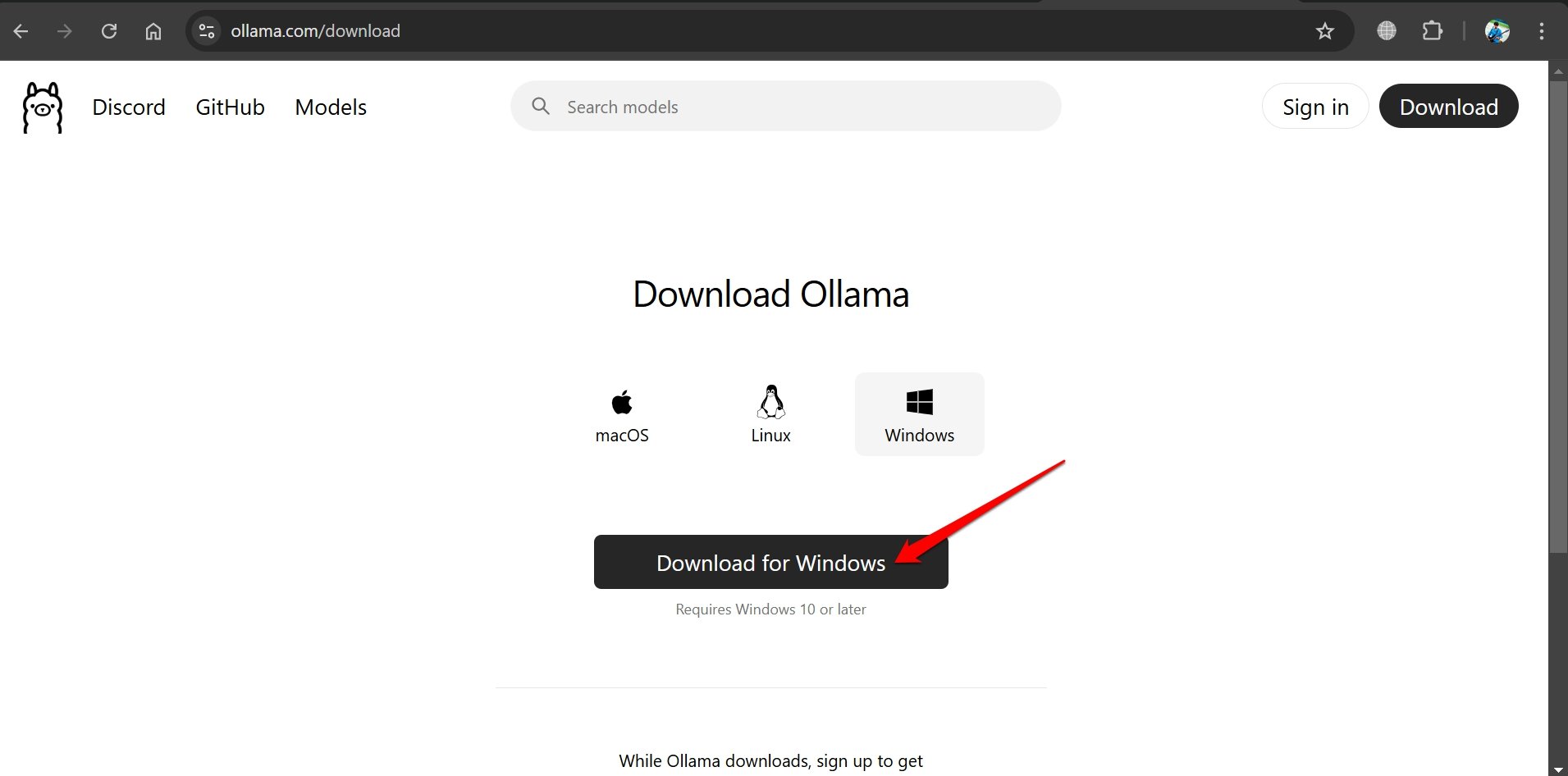 descargar Ollama para Windows