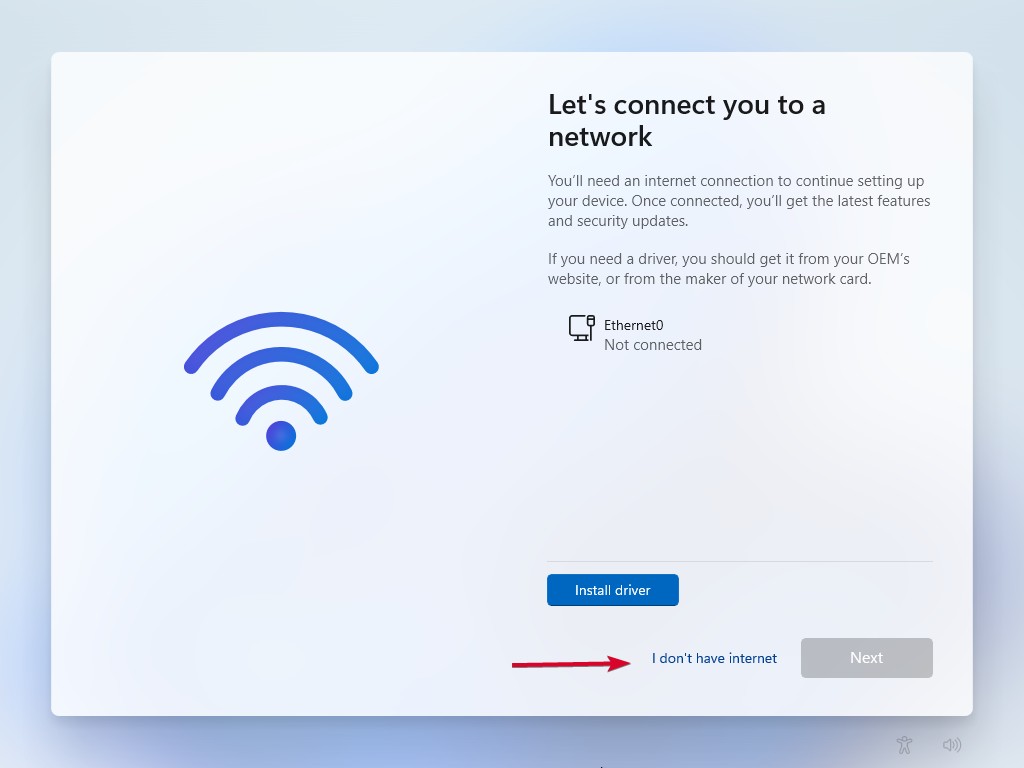 Windows 11 OOBE Network Page
