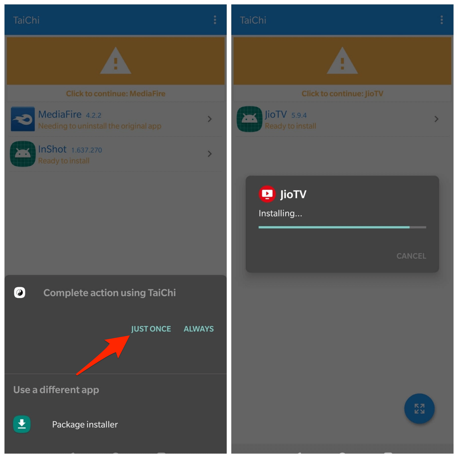 Installieren Sie die mit Tai-chi-Installer erstellte App