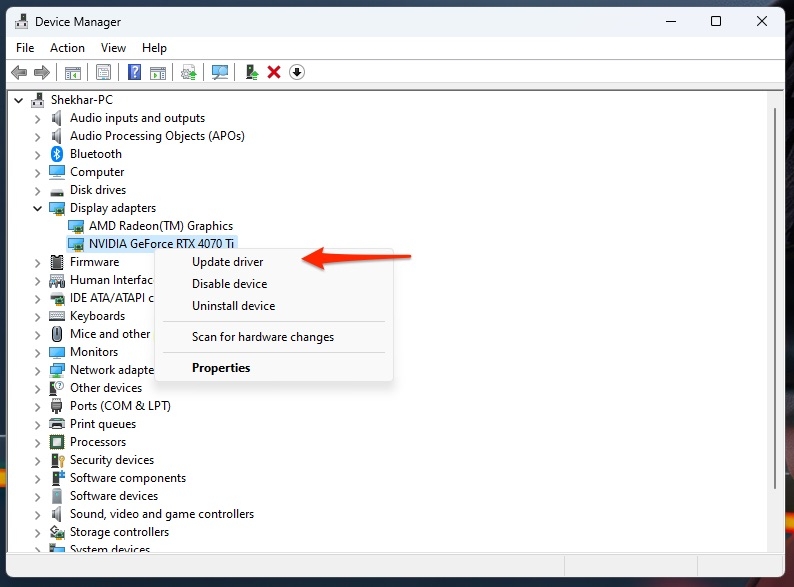 Actualizar controlador gráfico - Error de inicio del controlador de pantalla de Nvidia