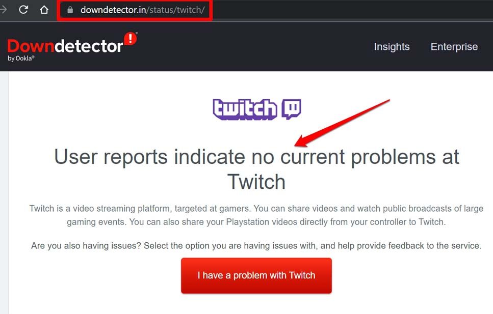 estado de Twitch en downdetector