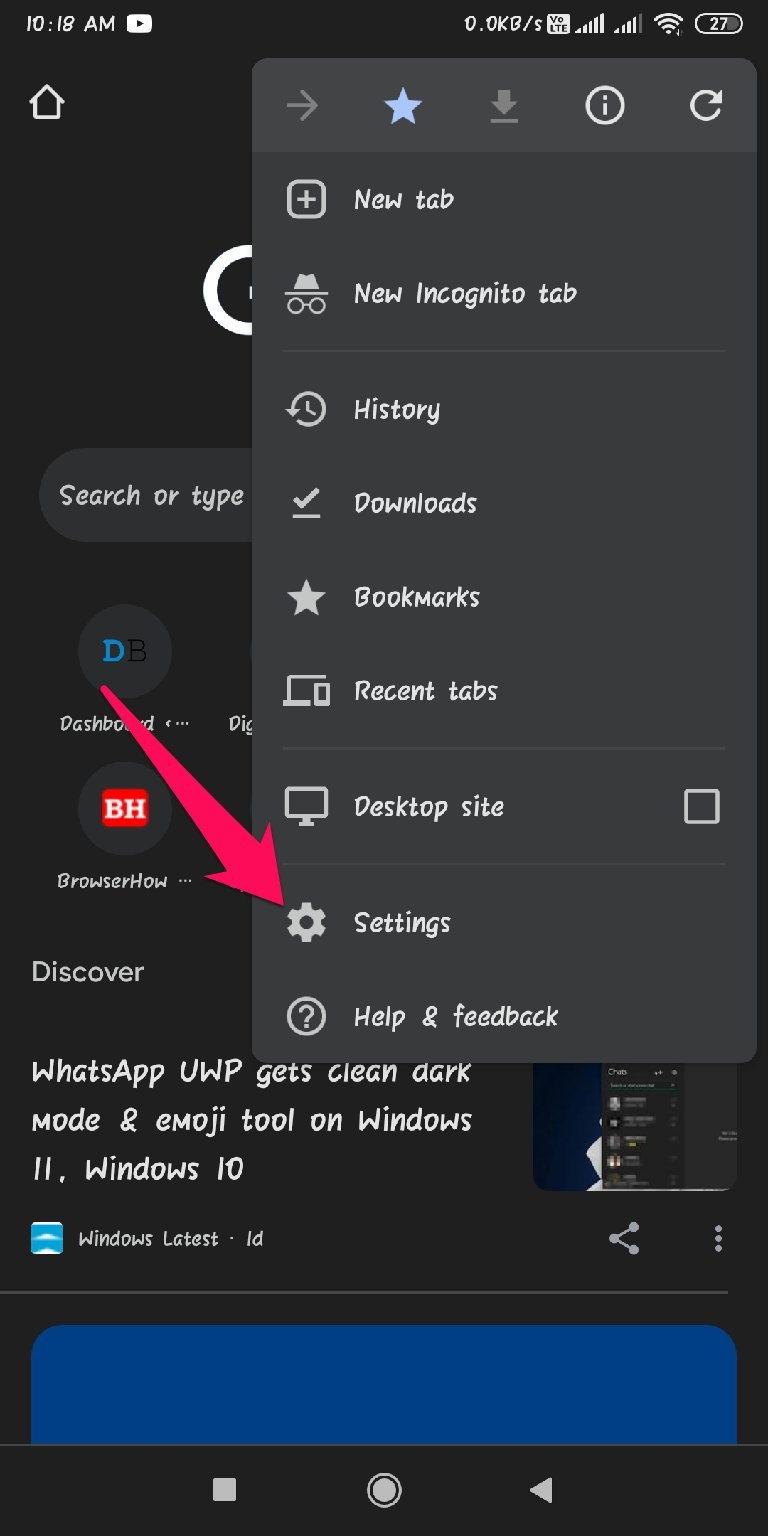 Настройки Chrome Android