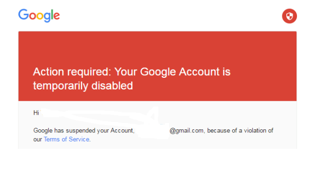 Compte Google désactivé temporairement