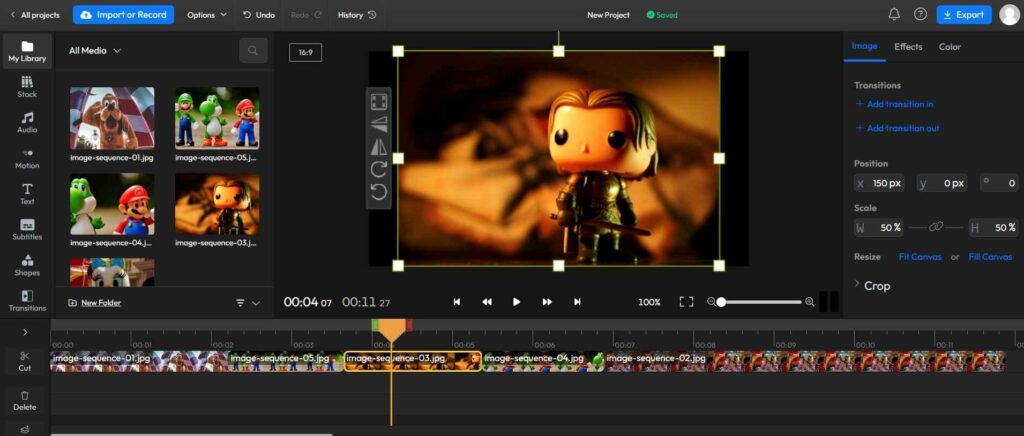 séquence d'images dans flixier