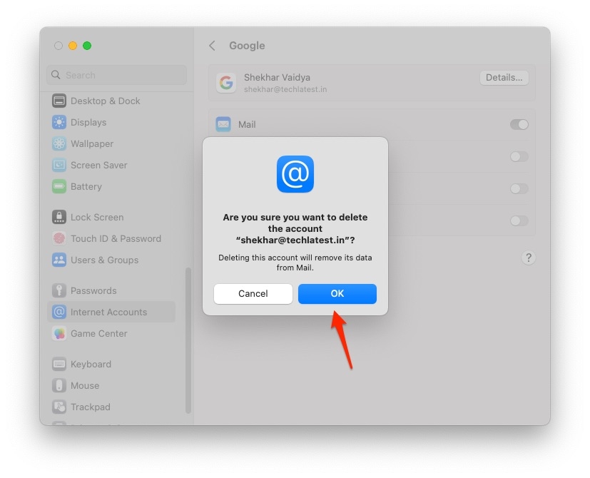 Paramètres Mail - Se déconnecter de Mail sur macOS