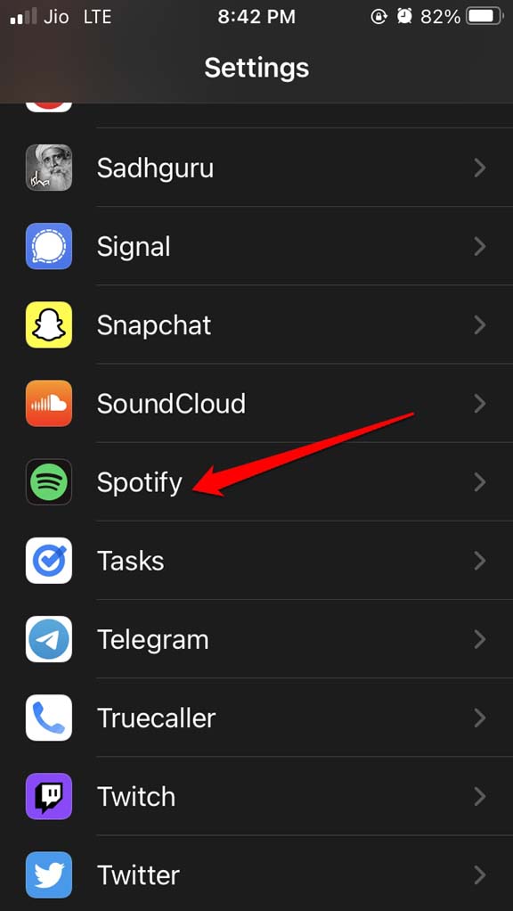 configuración de Spotify en iOS